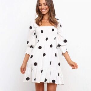 Petal & Pup White and Black Polka Dot Smocked Sundress